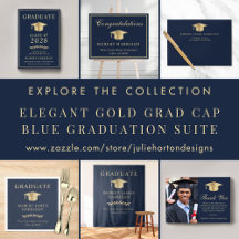 Elegant Gold Grad Cap Blue Graduation Suite
