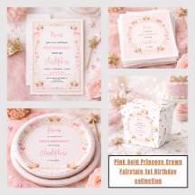 Pink Gold Princess Crown Fairytale 1st Birthday 
