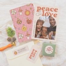 Peace & Love Retro Groovy Arch Christmas Photo Set