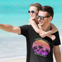 Tropical Beach Palm Tree Trip Pink Black T-Shirts