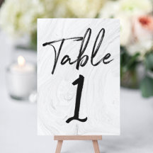Modern White Marble Script Table Number Cards