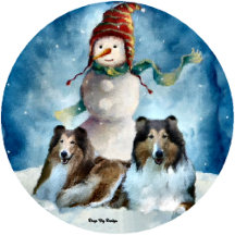 Collies with Snowman Christmas