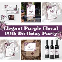 Elegant Purple Floral 90th Birthday Party