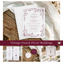 Vintage French Toile Wine Red Wedding