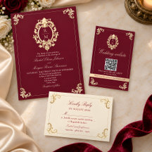Burgundy Gold Baroque Wedding Invitation Suite
