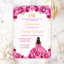 Hot Pink Princess Floral Quinceañera