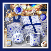 Ceramic lace blue of greece & snowflake