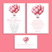 Pink Balloons Watercolor Girl Baby Shower
