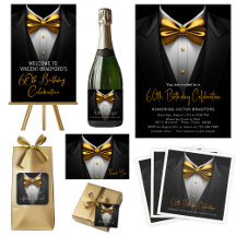 Mens Black Gold Tuxedo Birthday Party & Event 