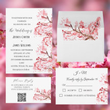 Romantic Cherry Blossoms Watercolor Wedding 