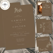 Cocoa Brown Minimalist Leaf Acorn Fall Wedding