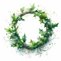 Watercolor Holly Wreath