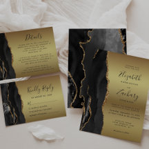 Black Agate Gold Ombre Script Wedding Suite