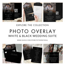Photo Overlay Black Wedding Invitation Suite