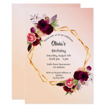 100th birthday florals burgundy rose gold 
