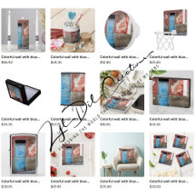Gifts with colorful wall with blue door design