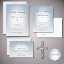 Dusty Blue Simple Cross Boys First Communion