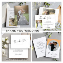 Minimalist elegant script wedding thank you cards