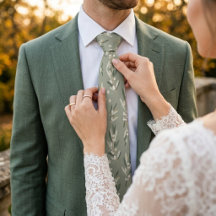 Olive Green Wedding Ties   Botanical Groom Necktie