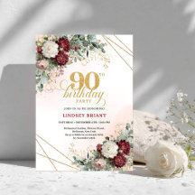 Burgundy flowers gold frame 90th birthday 42-90