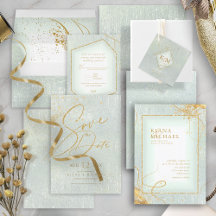 Fine Gold Lines Abstract Wedding Sage Green