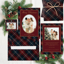 Elegant Classic Red Blue Plaid Christmas