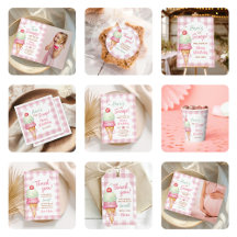 Ice Cream Pink Bow Gingham Birthday Party