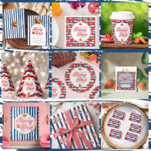 Navy Blue White Stripes Berry First Birthday