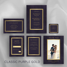 Classic elegant dark purple gold wedding suite