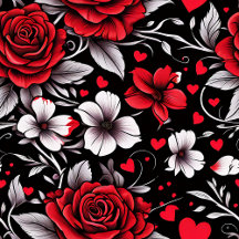 Red, Black and White Roses and Flowers Pattern