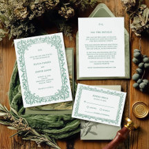 Sage Green Botanical Frame   Letterpress Wedding
