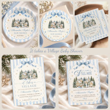 Sage Blue Winter Village Christmas Baby Shower