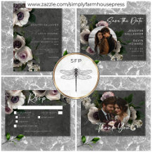 Charcoal Gray Elegant Floral Modern Wedding