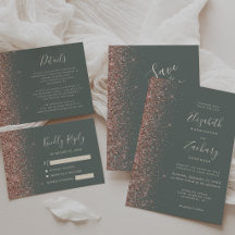Rose Gold Glitter Deep Sage Green Wedding Suite