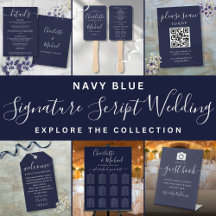 Simple Script Navy Blue and White Wedding Suite