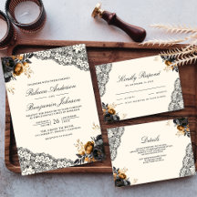 Black Gold Roses Lace Cream Gothic Wedding Suite