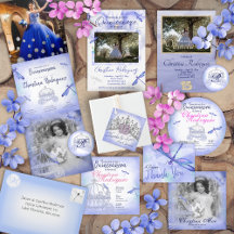 Dusty Blue Light Baby Blue Quinceañera Invitations