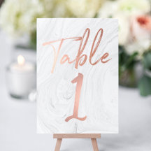 Marble and Rose Gold Script Table Number Cards