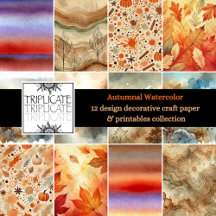 Autumnal Watercolor Scrapbooking and Craft Paper