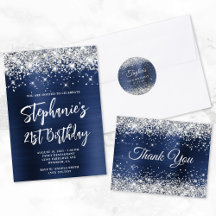 Silver Glitter Navy Blue Foil Birthday