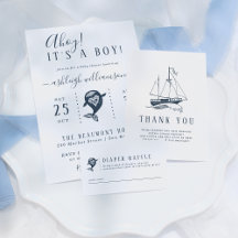 Nautical Navy Blue Baby Boy Shower Invitations