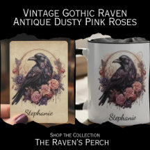 Dusty Pink Roses Raven - Vintage Gothic Art