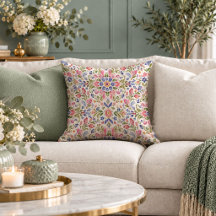 Colorful folk flowers watercolor style pillows