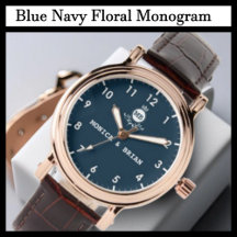 Vintage Style Blue Navy Floral Monogram 