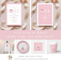 Cute Pink Pumpkin Girl First Birthday Party