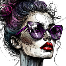 Pretty Lady in Purple Sunglasses and Red Lipstick