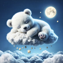 Dreamy Polar Bear Cub Sleeps on a Cloud
