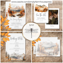 Rustic Fall Mountain Scene Watercolor Wedding