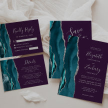 Teal Blue Silver Agate Purple Wedding Suite