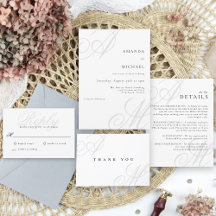 Simple White Minimal Monogram Elegant Wedding